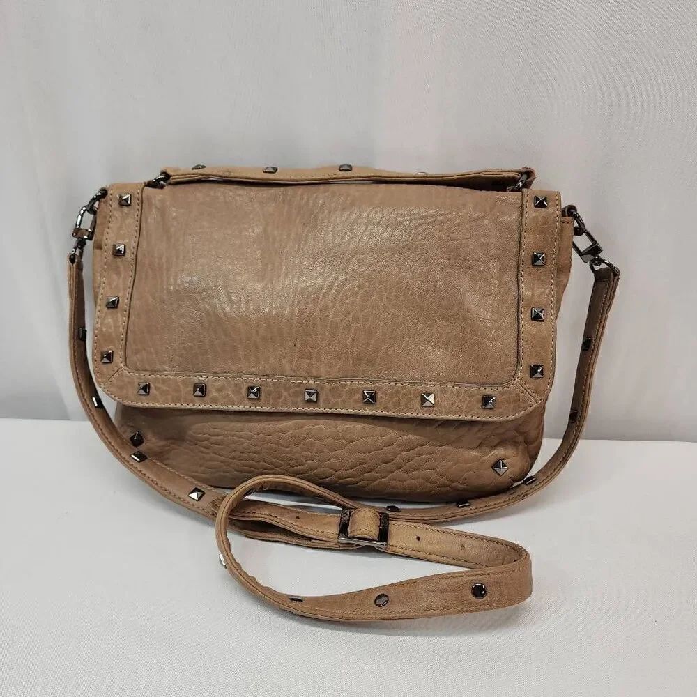 H by Ekatrina New York Tan Studded Flap Crossbody